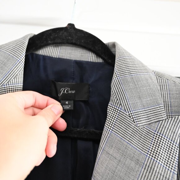 JCREW Size 4 Glen Plaid Ruffle Pocket Wool Blazer In Classic Grey Glen Plaid - Picture 6 of 10
